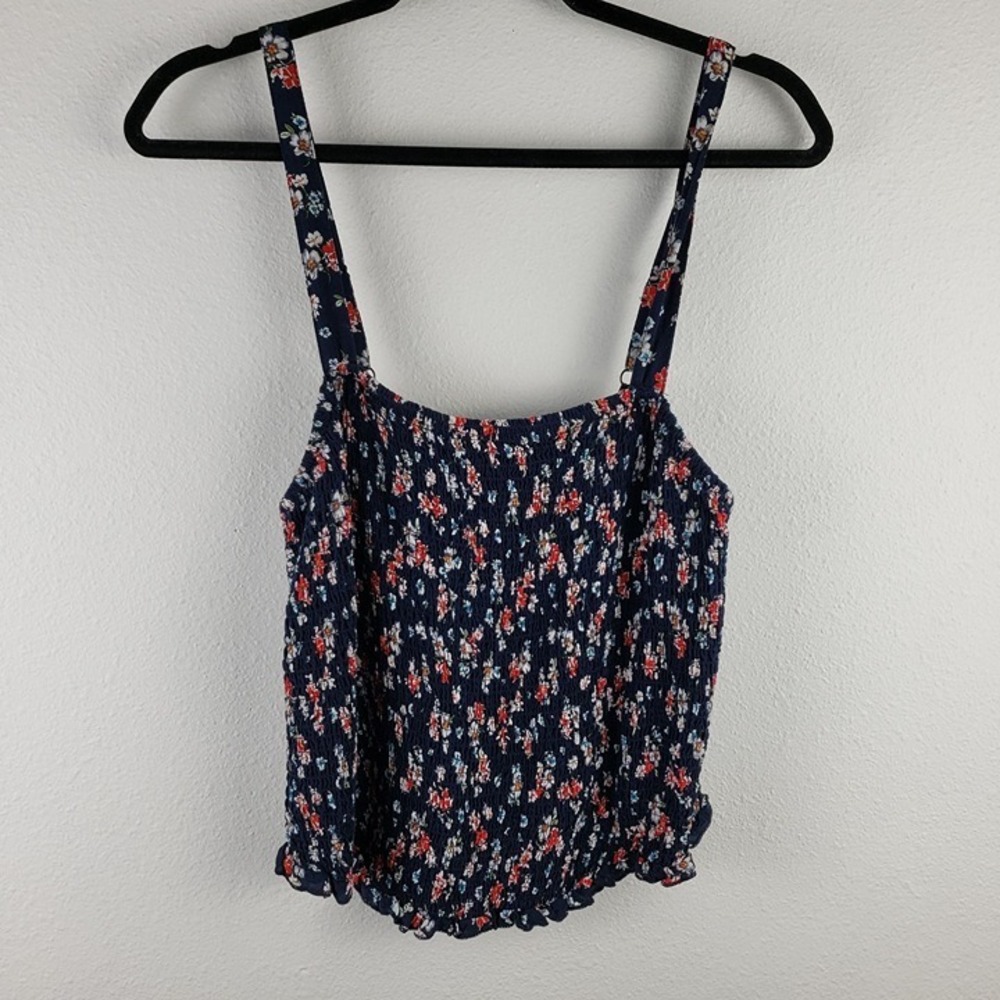 Torrid Women's Size 1 Challis Floral Smocked Tank Top Dark‎ Blue